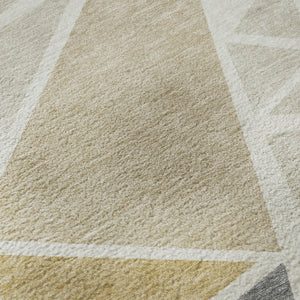 HomeRoots 8' Ivory Gold Green Geometric Washable Round Rug - Durable, Stain-Resistant, UV-Protected Elegance 681524