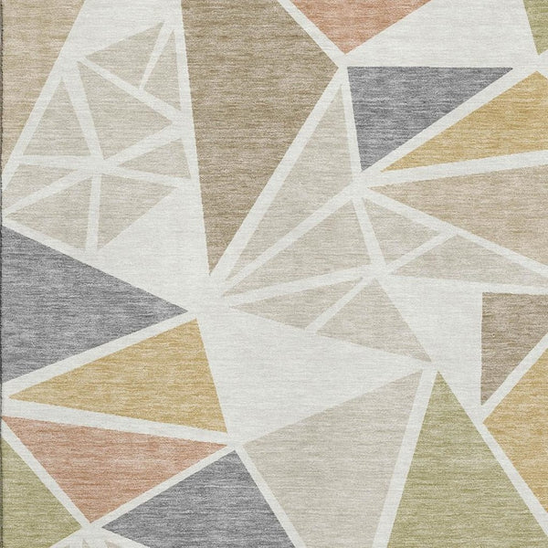 HomeRoots 8' X 10' Ivory Gold Green Geometric Area Rug – Durable, Washable, UV-Protected for Modern Homes 681525
