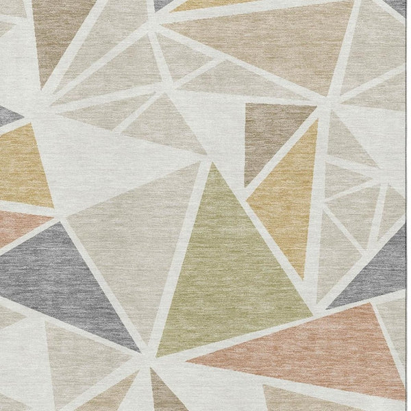 HomeRoots 9' X 12' Ivory Gold & Green Geometric Area Rug - Washable, UV-Protected, Stylish & Durable Design 681526