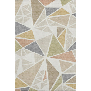 HomeRoots 10' X 14' Ivory Gold & Green Geometric Washable Area Rug with UV Protection for Stylish Spaces 681527