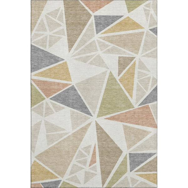 HomeRoots 10' X 14' Ivory Gold & Green Geometric Washable Area Rug with UV Protection for Stylish Spaces 681527