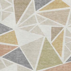 HomeRoots 10' X 14' Ivory Gold & Green Geometric Washable Area Rug with UV Protection for Stylish Spaces 681527
