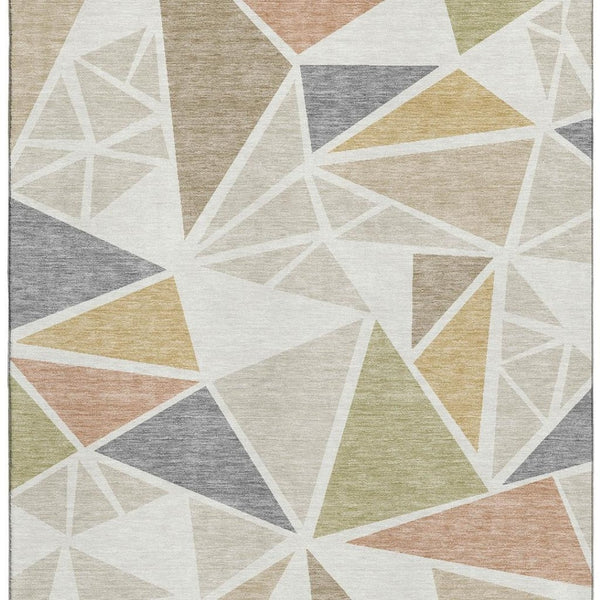 HomeRoots 10' X 14' Ivory Gold & Green Geometric Washable Area Rug with UV Protection for Stylish Spaces 681527