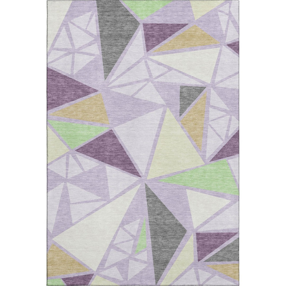 HomeRoots 5' Geometric Area Rug in Lavender, Lime Green & Ivory – Washable, UV-Protected, Durable & Stylish! 681529
