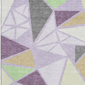 HomeRoots 5' Geometric Area Rug in Lavender, Lime Green & Ivory – Washable, UV-Protected, Durable & Stylish! 681529
