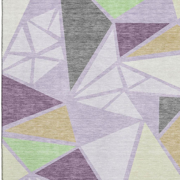 HomeRoots 5' Geometric Area Rug in Lavender, Lime Green & Ivory – Washable, UV-Protected, Durable & Stylish! 681529