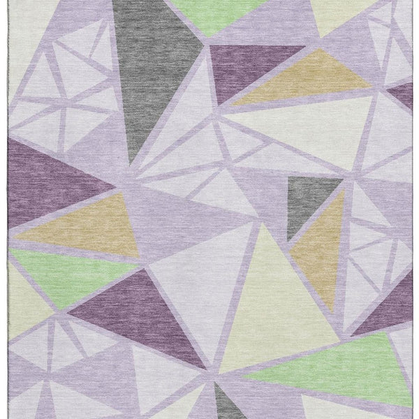 HomeRoots 5' Geometric Area Rug in Lavender, Lime Green & Ivory – Washable, UV-Protected, Durable & Stylish! 681529