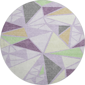 HomeRoots 8' Contemporary Geometric Washable Round Rug in Lavender, Lime Green & Ivory - UV & Stain Resistant! 681530