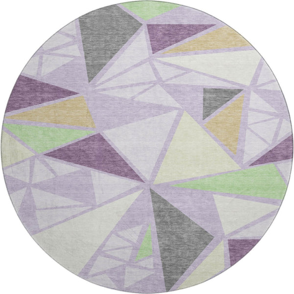HomeRoots 8' Contemporary Geometric Washable Round Rug in Lavender, Lime Green & Ivory - UV & Stain Resistant! 681530