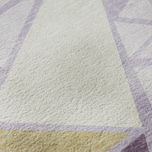 HomeRoots 8' Contemporary Geometric Washable Round Rug in Lavender, Lime Green & Ivory - UV & Stain Resistant! 681530
