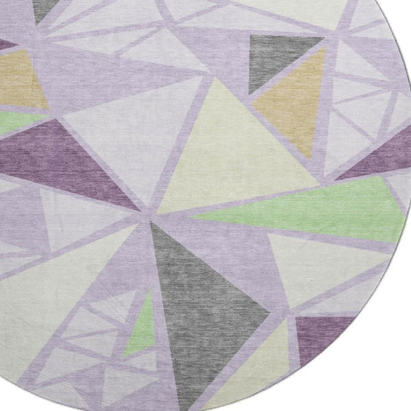 HomeRoots 8' Contemporary Geometric Washable Round Rug in Lavender, Lime Green & Ivory - UV & Stain Resistant! 681530