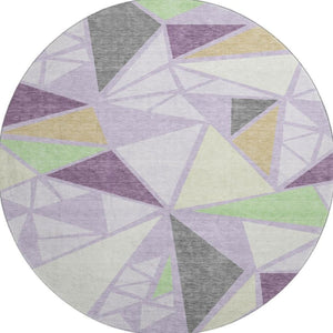 HomeRoots 8' Contemporary Geometric Washable Round Rug in Lavender, Lime Green & Ivory - UV & Stain Resistant! 681530