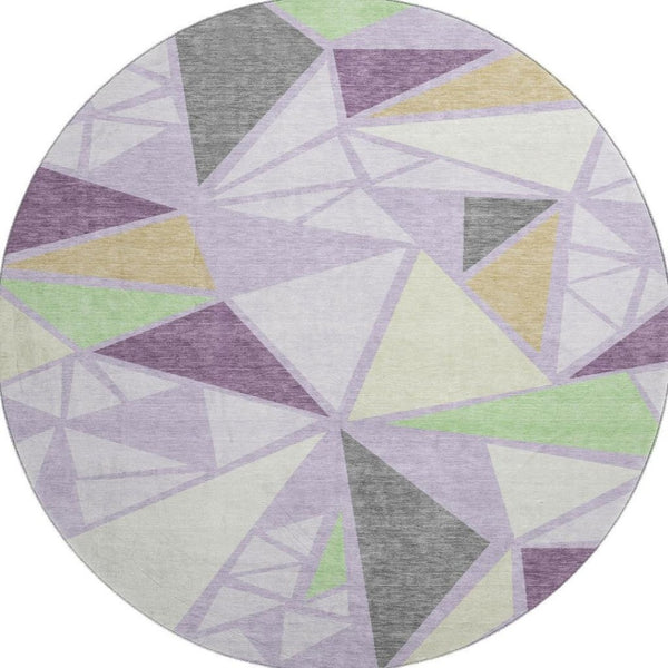 HomeRoots 8' Contemporary Geometric Washable Round Rug in Lavender, Lime Green & Ivory - UV & Stain Resistant! 681530