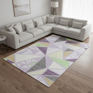 HomeRoots 8' X 10' Stylish Lavender & Lime Green Geometric Area Rug - Washable, UV-Protected, Durable Design 681531