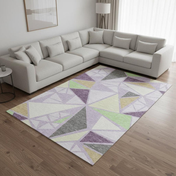 HomeRoots 8' X 10' Stylish Lavender & Lime Green Geometric Area Rug - Washable, UV-Protected, Durable Design 681531