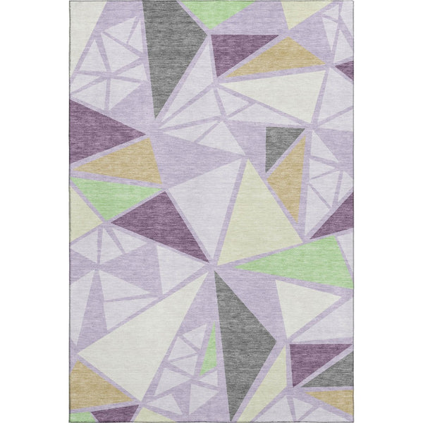 HomeRoots 9' X 12' Modern Geometric Area Rug in Lavender, Lime Green & Ivory – Washable, UV Protection & Durable! 681532