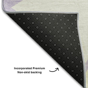 HomeRoots 9' X 12' Modern Geometric Area Rug in Lavender, Lime Green & Ivory – Washable, UV Protection & Durable! 681532