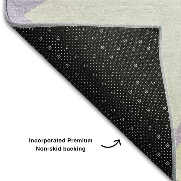 HomeRoots 9' X 12' Modern Geometric Area Rug in Lavender, Lime Green & Ivory – Washable, UV Protection & Durable! 681532