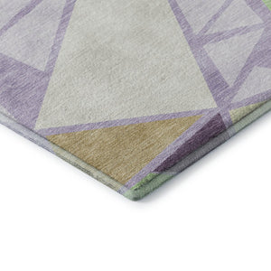 HomeRoots 9' X 12' Modern Geometric Area Rug in Lavender, Lime Green & Ivory – Washable, UV Protection & Durable! 681532