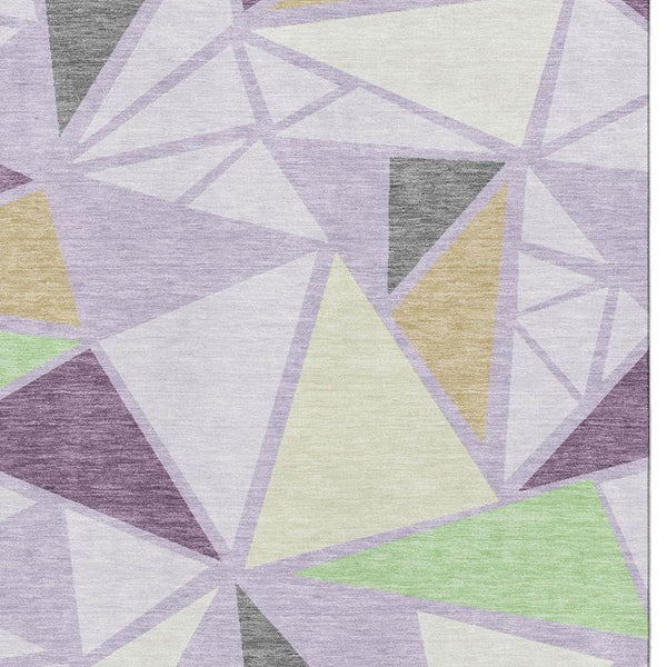 HomeRoots 9' X 12' Modern Geometric Area Rug in Lavender, Lime Green & Ivory – Washable, UV Protection & Durable! 681532