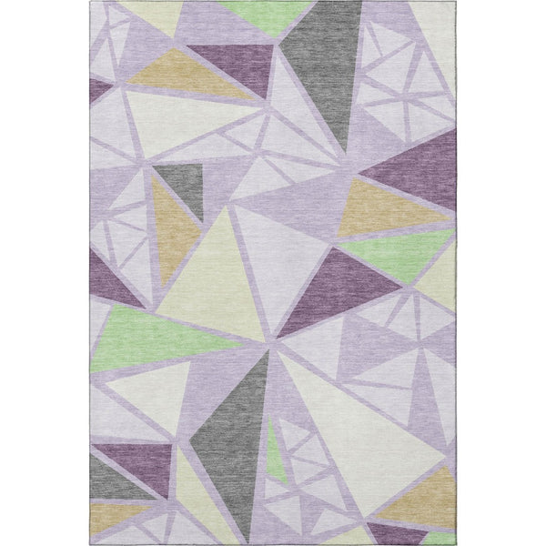 HomeRoots 9' X 12' Modern Geometric Area Rug in Lavender, Lime Green & Ivory – Washable, UV Protection & Durable! 681532