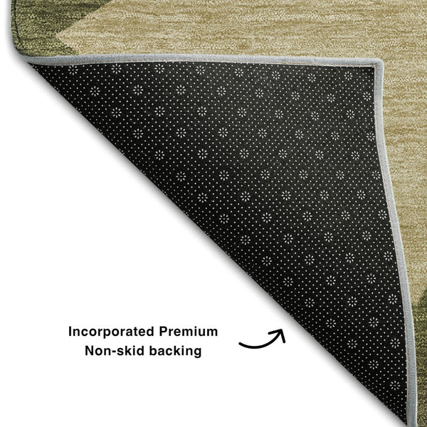 HomeRoots 5' X 8' Modern Geometric Area Rug in Olive Green, Burgundy & Beige - Washable with UV Protection! 681535