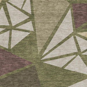 HomeRoots 5' X 8' Modern Geometric Area Rug in Olive Green, Burgundy & Beige - Washable with UV Protection! 681535
