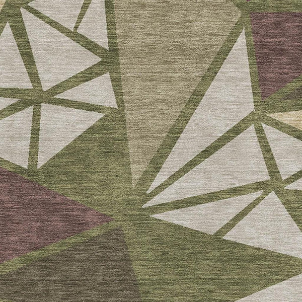 HomeRoots 5' X 8' Modern Geometric Area Rug in Olive Green, Burgundy & Beige - Washable with UV Protection! 681535