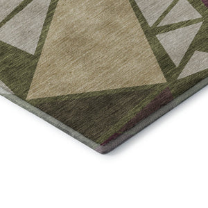 HomeRoots 8' Washable Round Rug in Olive Green, Burgundy & Beige - UV Protected, Durable, Modern Design for Homes 681536