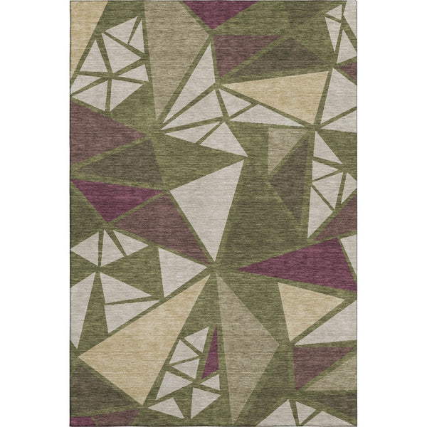 HomeRoots 8' X 10' Modern Geometric Area Rug in Olive Green, Burgundy & Beige - Washable with UV Protection 681537