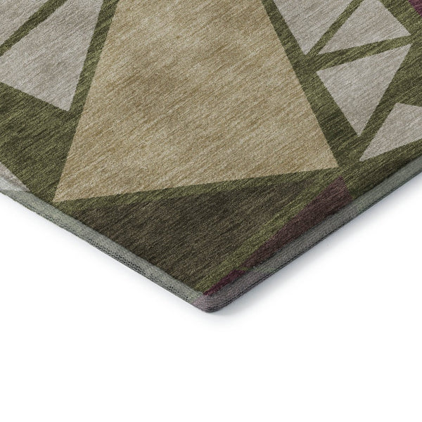 HomeRoots 8' X 10' Modern Geometric Area Rug in Olive Green, Burgundy & Beige - Washable with UV Protection 681537