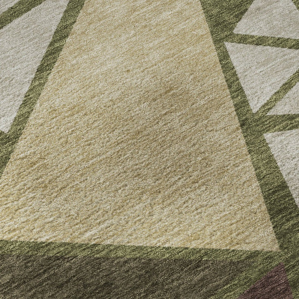 HomeRoots 8' X 10' Modern Geometric Area Rug in Olive Green, Burgundy & Beige - Washable with UV Protection 681537