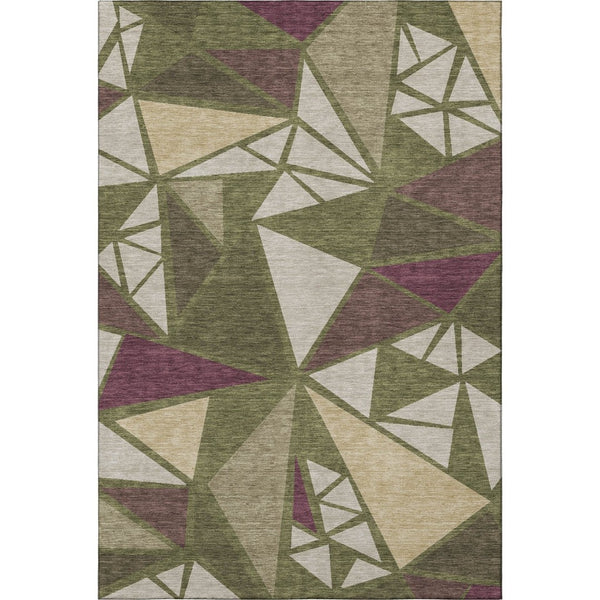 HomeRoots 8' X 10' Modern Geometric Area Rug in Olive Green, Burgundy & Beige - Washable with UV Protection 681537