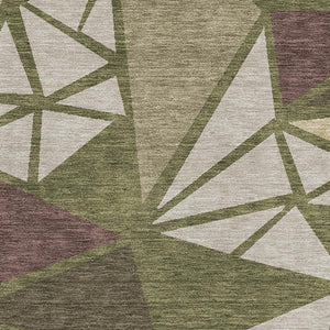 HomeRoots 9' X 12' Geometric Area Rug in Olive Green, Burgundy & Beige - Washable, UV Protected & Stain-Resistant 681538