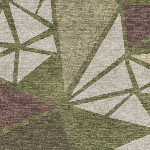HomeRoots 9' X 12' Geometric Area Rug in Olive Green, Burgundy & Beige - Washable, UV Protected & Stain-Resistant 681538