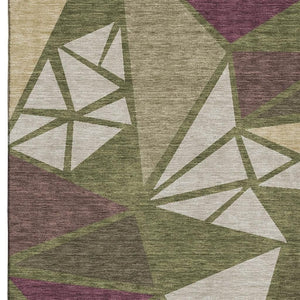 HomeRoots 9' X 12' Geometric Area Rug in Olive Green, Burgundy & Beige - Washable, UV Protected & Stain-Resistant 681538