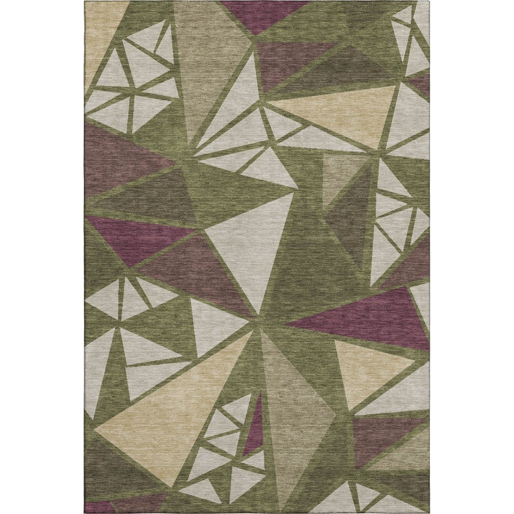 HomeRoots 10' X 14' Olive Green Burgundy Beige Geometric Area Rug – Washable, UV-Protected, and Stylish! 681539