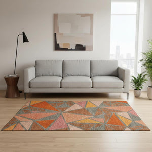 HomeRoots 5' X 8' Washable Rust Orange & Salmon Geometric Area Rug – UV Protected, Stain Resistant & Stylish! 681541