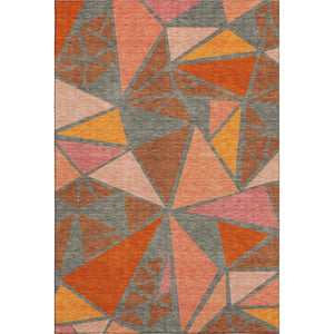 HomeRoots 5' X 8' Washable Rust Orange & Salmon Geometric Area Rug – UV Protected, Stain Resistant & Stylish! 681541