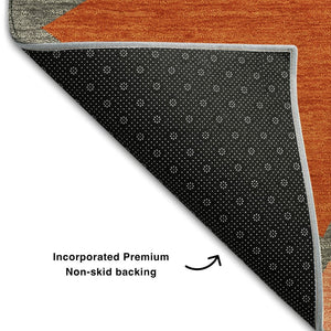 HomeRoots 5' X 8' Washable Rust Orange & Salmon Geometric Area Rug – UV Protected, Stain Resistant & Stylish! 681541