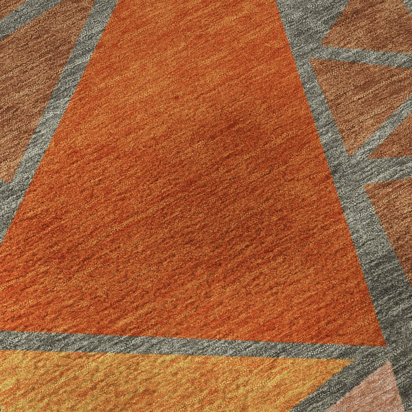 HomeRoots 8' Geometric Washable Round Rug in Rust Orange & Salmon - UV Resistant, Durable & Stylish Home Accent 681542