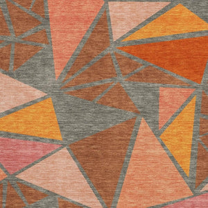HomeRoots 8' X 10' Rust Orange & Salmon Geometric Area Rug - Washable, UV-Protected, Durable for Modern Spaces 681543