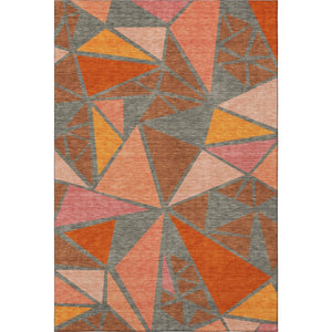 HomeRoots 8' X 10' Rust Orange & Salmon Geometric Area Rug - Washable, UV-Protected, Durable for Modern Spaces 681543