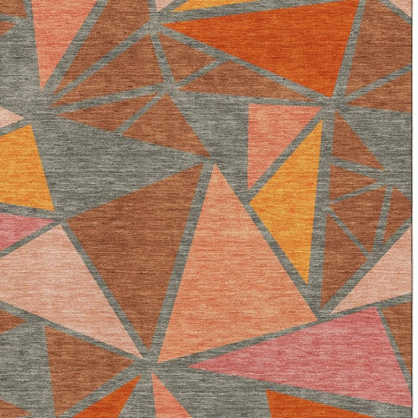 HomeRoots 9' x 12' Geometric Rust Orange and Salmon Area Rug - Washable, UV-Protected, Family-Friendly Design! 681544