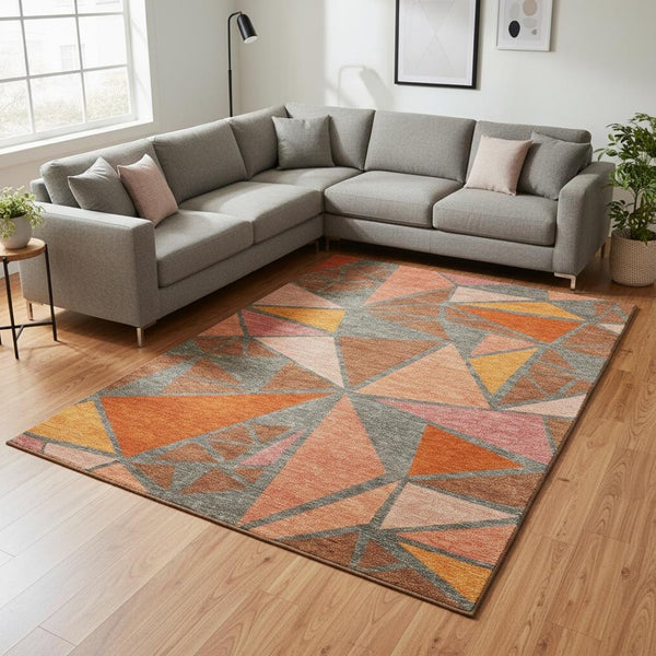 HomeRoots 10' X 14' Stylish Rust Orange & Salmon Geometric Area Rug - Washable, UV Protected, Durable Design 681545