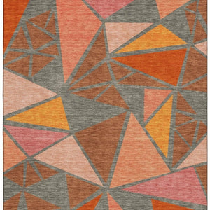 HomeRoots 10' X 14' Stylish Rust Orange & Salmon Geometric Area Rug - Washable, UV Protected, Durable Design 681545