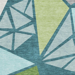 HomeRoots 5' X 8' Teal Green & Ivory Geometric Washable Area Rug - UV Protected, Stain-Resistant, Modern Style 681547