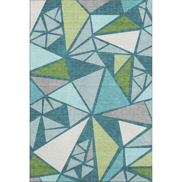 HomeRoots 8' X 10' Teal Green & Ivory Geometric Area Rug - Washable, UV Protected, Stain Resistant & Stylish! 681549