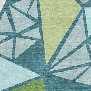 HomeRoots 8' X 10' Teal Green & Ivory Geometric Area Rug - Washable, UV Protected, Stain Resistant & Stylish! 681549