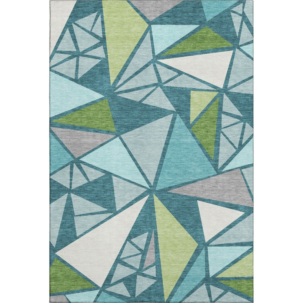 HomeRoots 9' X 12' Teal Green Geometric Area Rug - Washable, Stain-Resistant, UV Protected for Family Homes 681550